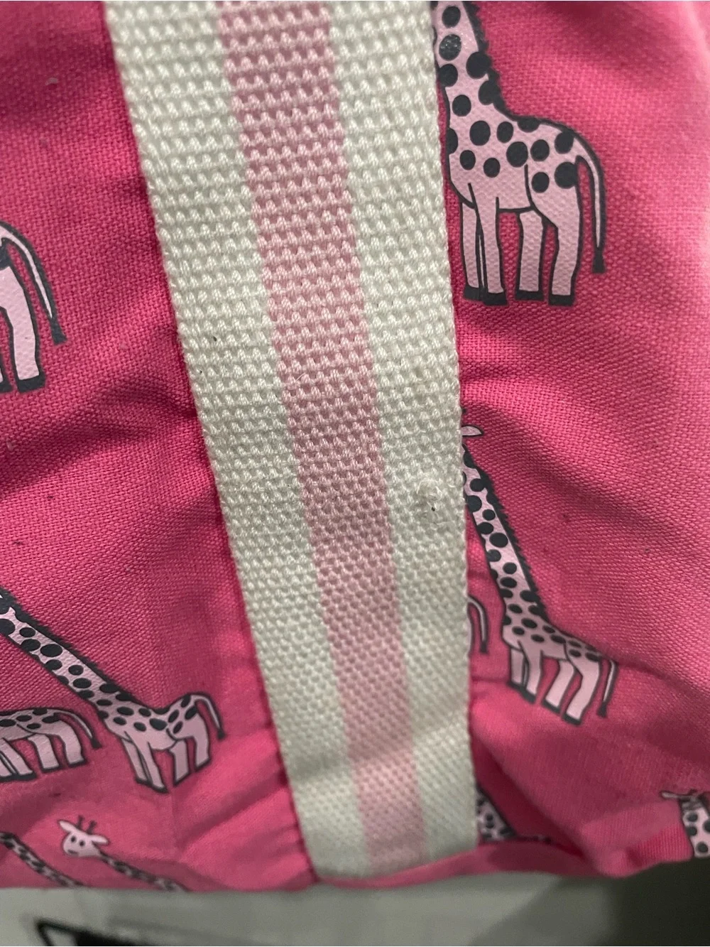 Busch Gardens Pink Giraffe-Print Canvas Tote Bag with Striped Handles